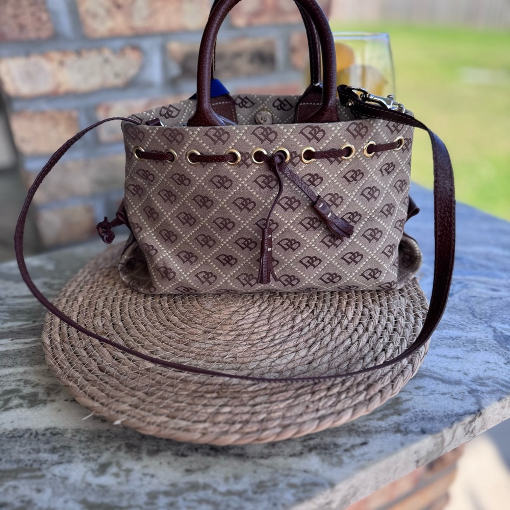 Dooney & Bourke Signature DB Jacquard Tassel Tote Mushroom Crossbody Satchel